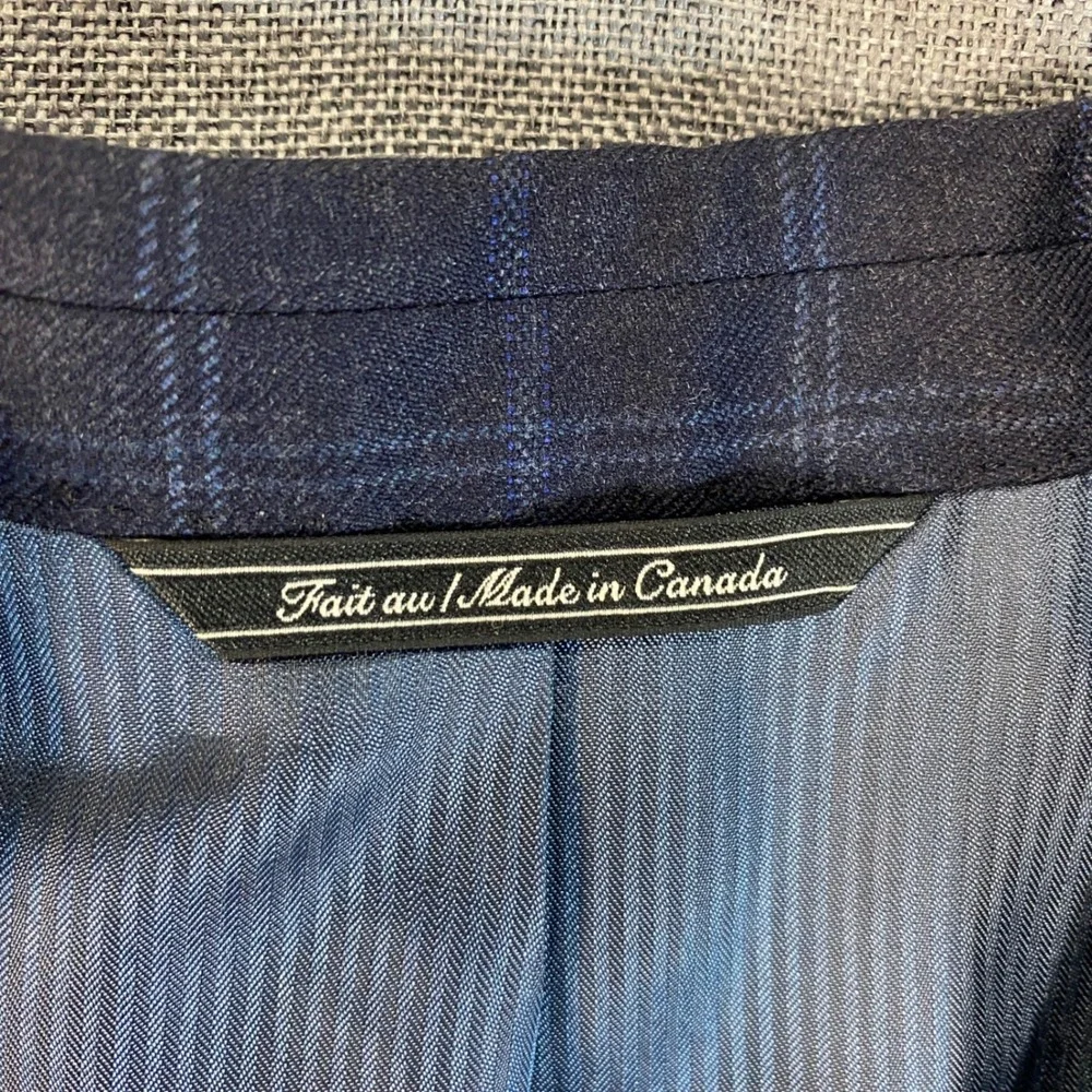 Jack Victor Mens 44L Blazer Navy Blue Windowpane Super 120s Wool Sport Coat 44 L